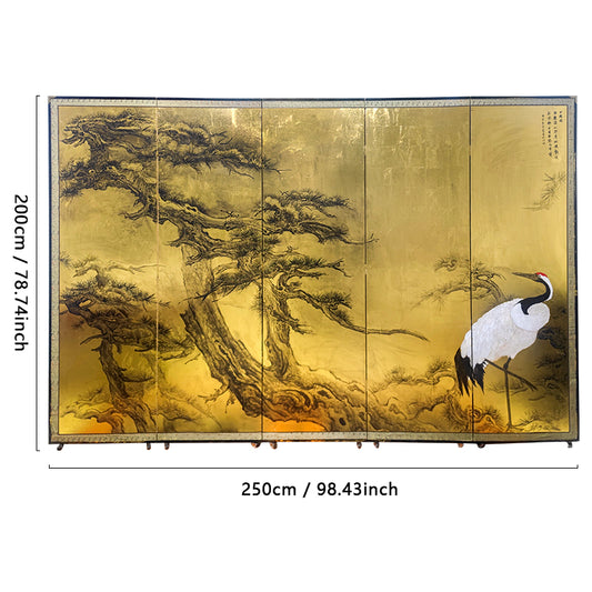 Large Asian Chinese White Crane Folding Screen Room Divider