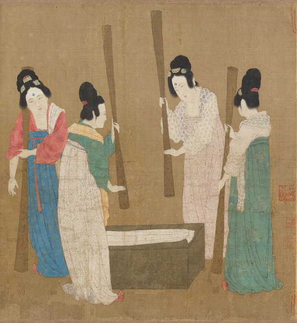 Court Ladies Preparing Newly Woven Silk