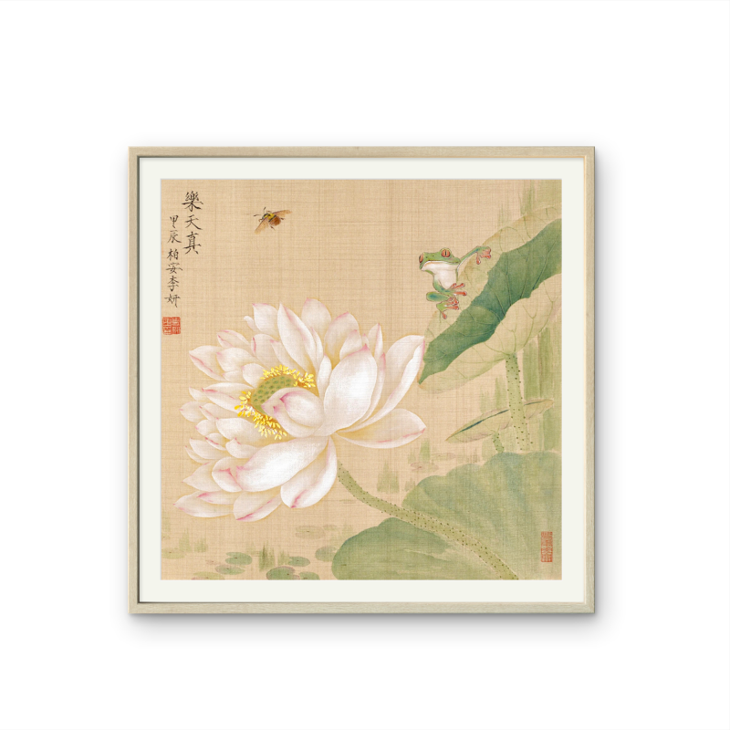 chinese brush painting lotus​ flower​ and frog