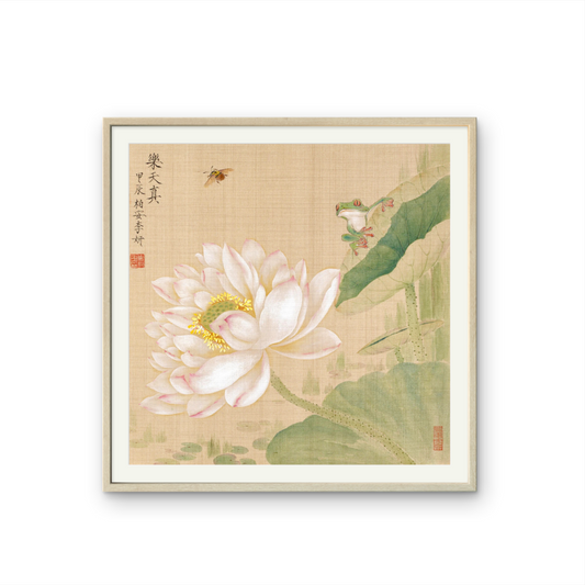 chinese brush painting lotus​ flower​ and frog