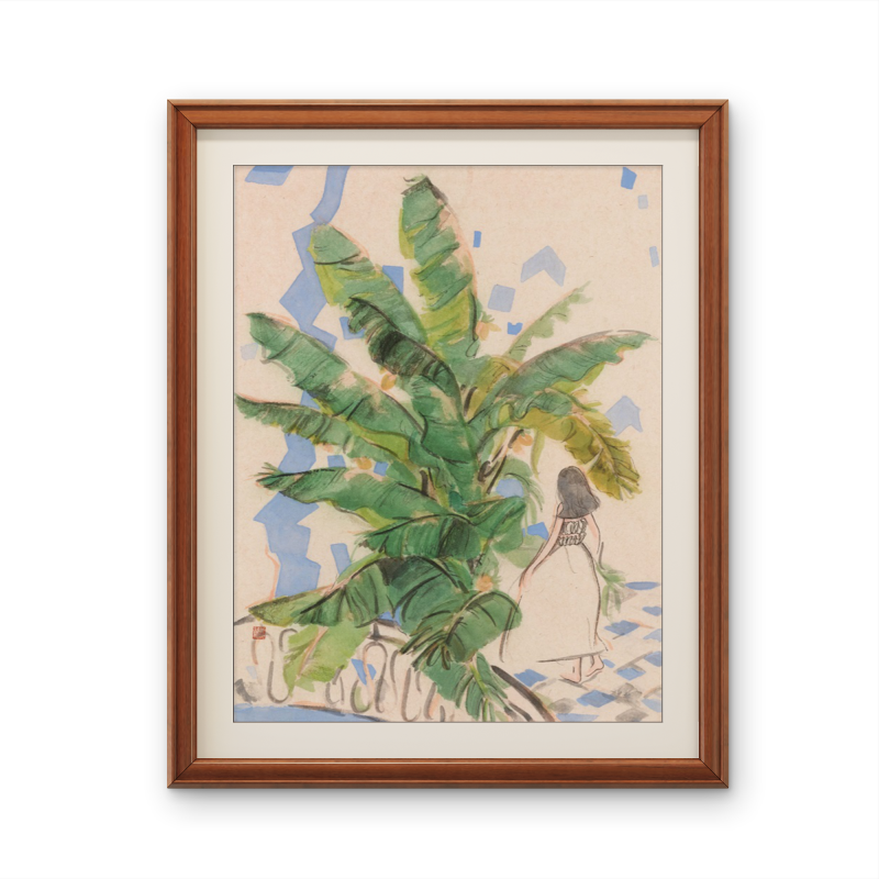 Girl under the tree Chinese painting antique painting authentic entrance living room decoration painting hanging painting