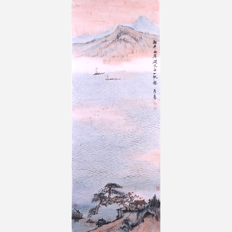 Large-sized Asian-themed pine tree scroll wall hanging to cover electricity meter box