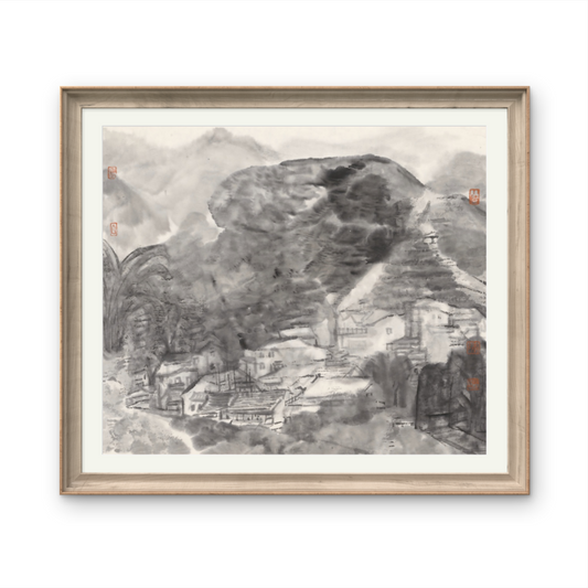 Framed landscape painting decoration on the building of Longjing Village, West Lake, Hangzhou, China