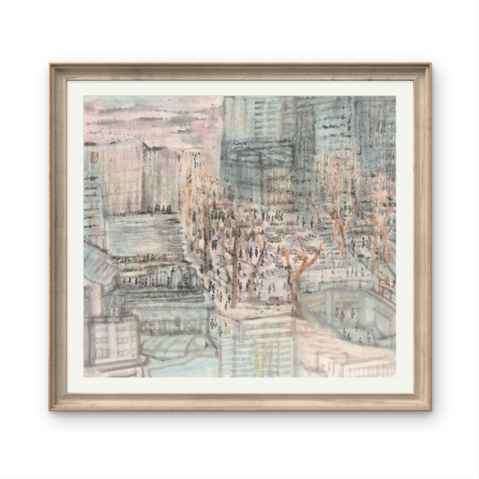 Oriental China Hangzhou Longxiang Bridge architectural figures lavender, green impressionist artwork