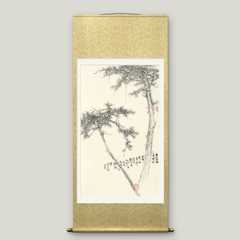 Large-size Asian-themed scroll wall hanging to cover electricity meter box