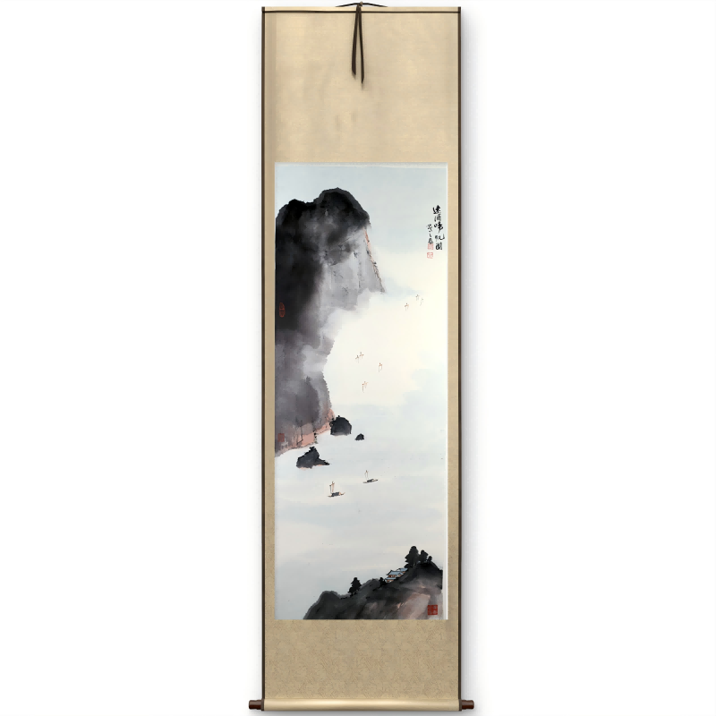 Large-sized Asian-themed pine tree scroll wall hanging to cover electricity meter box