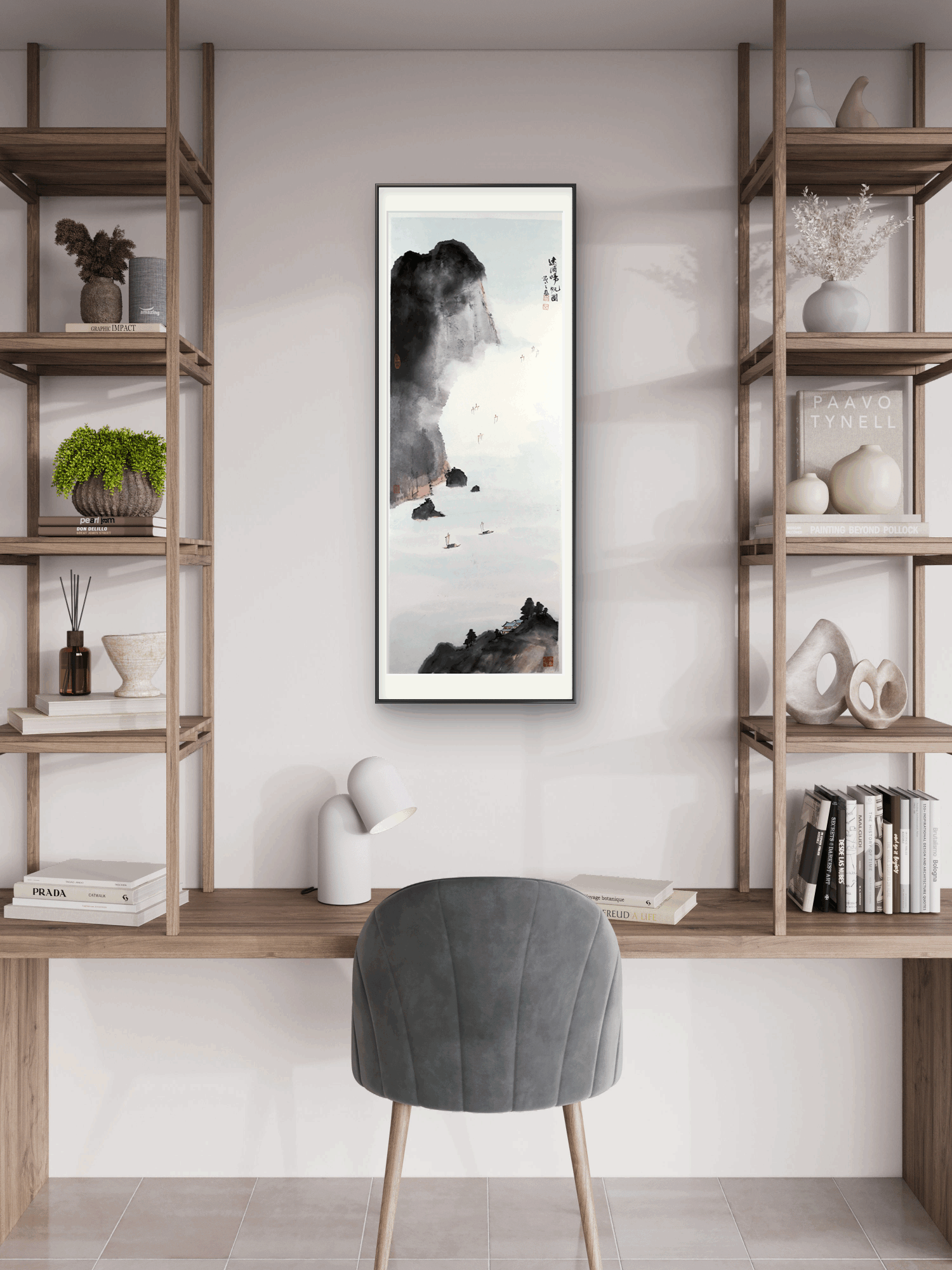 Mountain peaks and river boats in the sea of clouds - 38.19 x 13.39" - Sigurai