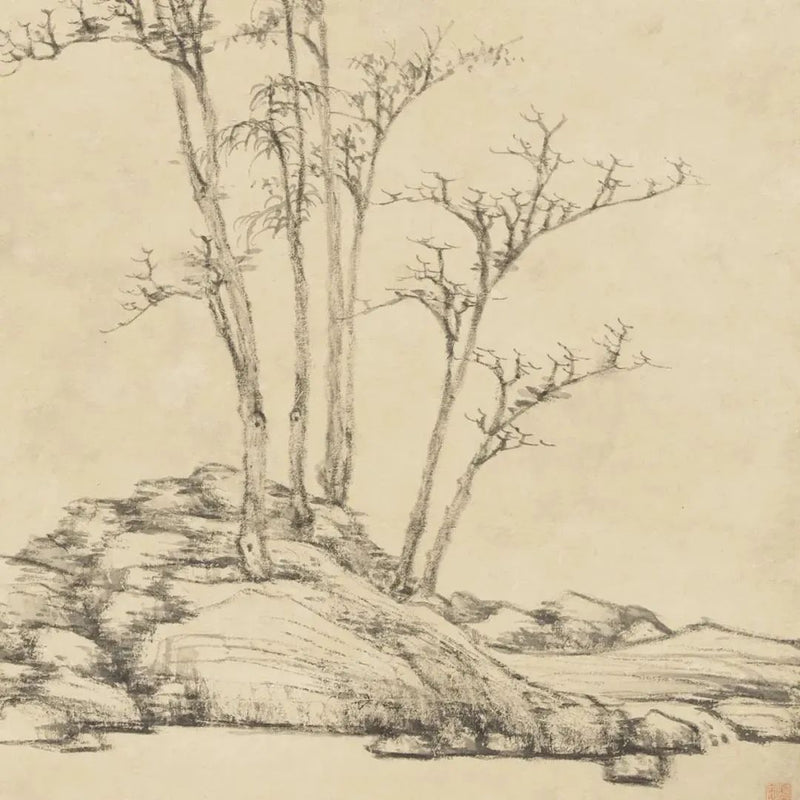 Bamboo and Rock Painting by Chinese Painter Ni Zan