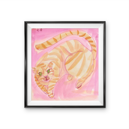 Modern Orange Cat Artwork for Gray Wall Decor