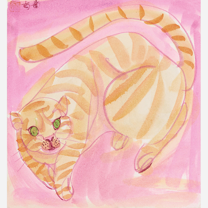 Modern Original Canvas Orange Cat Bathroom Wall Art 