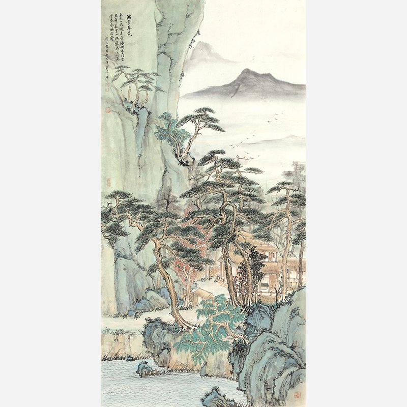 Chinese ink painting of a pine tree for entryway decoration: The handmade ink painting creates an artistic feel - Sigurai