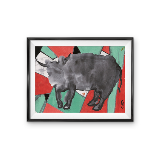 Chinese Zodiac Ink Brush Painting Quiet Ox for Sale