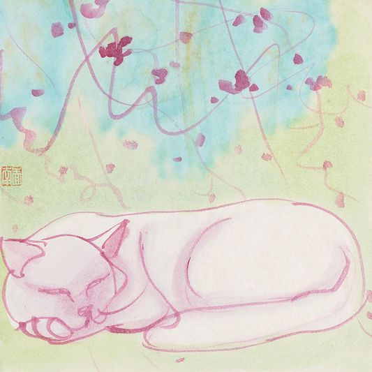 Sleeping White Cat Original Hand-painted Acrylic Canvas Painting  