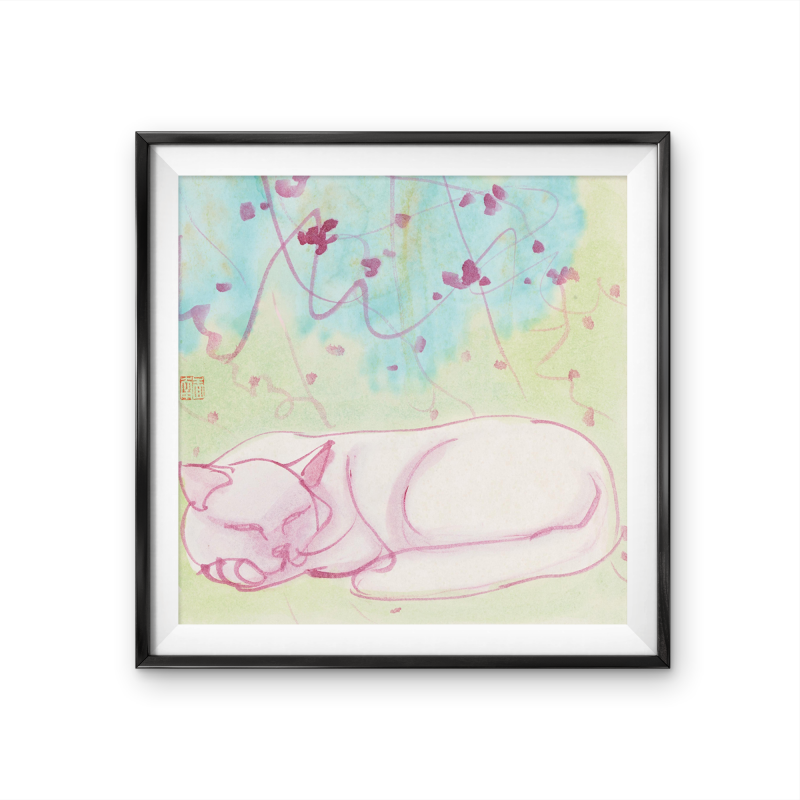 Sleeping White Cat Original Hand-painted Acrylic Canvas Painting  