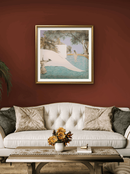 Oil painting style landscape European and American retro art prints woman seaside scenery decorative painting core