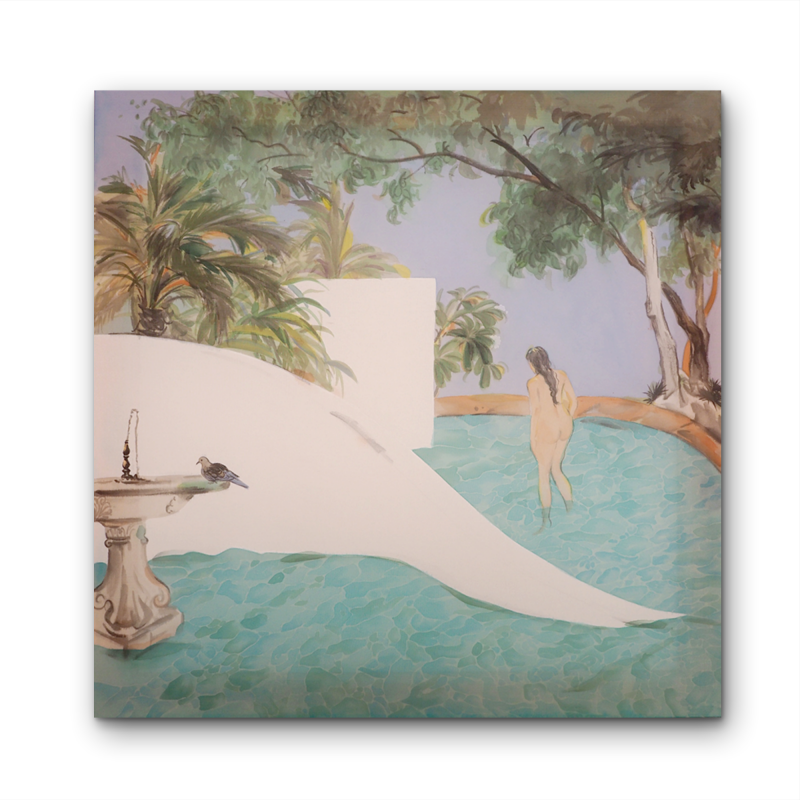 Oil painting style landscape European and American retro art prints woman seaside scenery decorative painting core