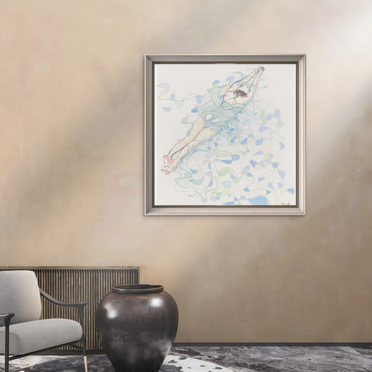 Modern abstract framed painting of a woman swimming for your living room