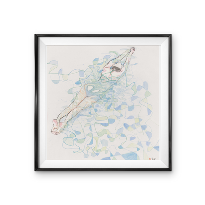 Modern abstract framed painting of a woman swimming for your living room