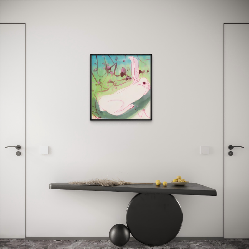 Green background pink rabbit geometric pattern living room bedroom decorative painting