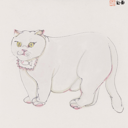 White cat Western modern minimalist decorative painting