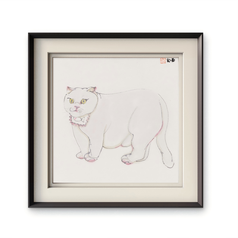 Modern simple white cat children's room decoration painting