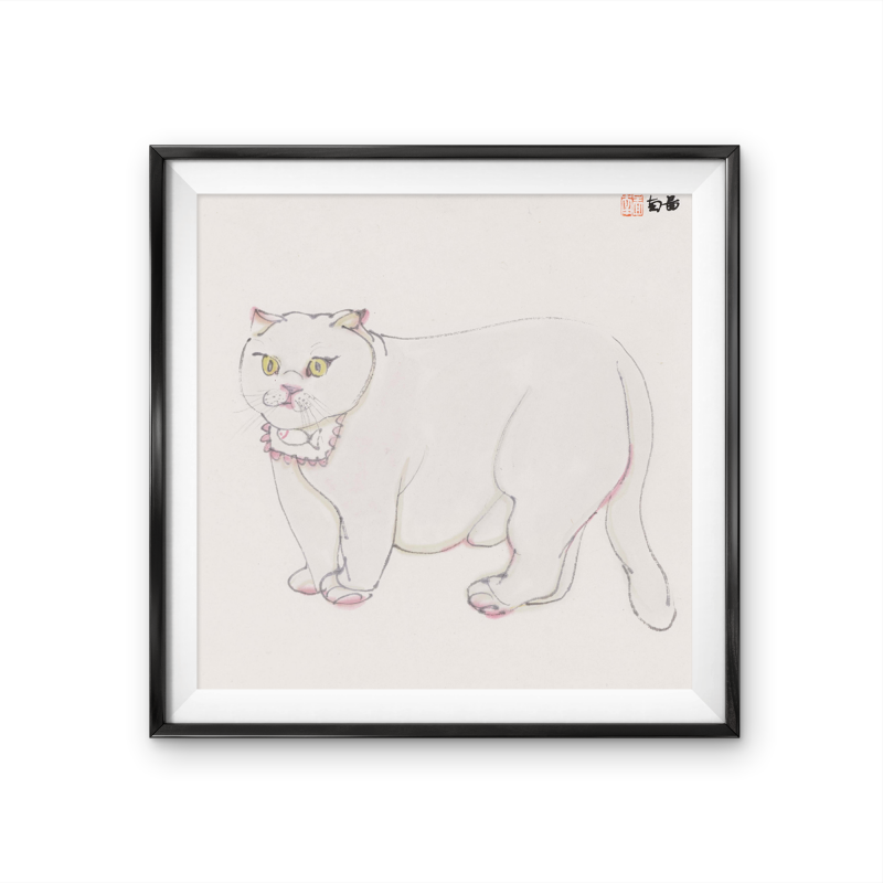 Modern simple white cat children's room decoration painting