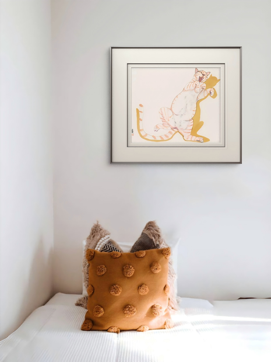 modern simple animal decorative painting yawning cat