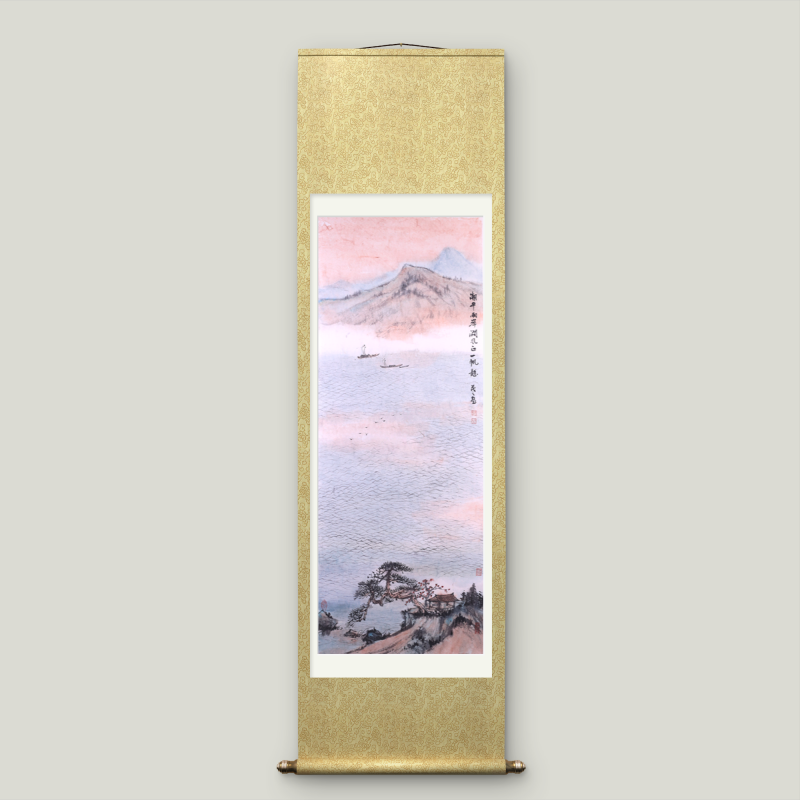 Large-sized Asian-themed pine tree scroll wall hanging to cover electricity meter box