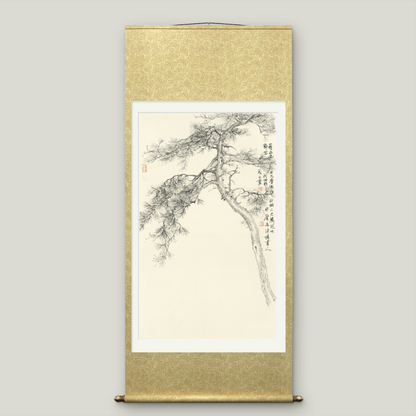 Large-sized Asian-themed pine tree scroll wall hanging to cover electricity meter box