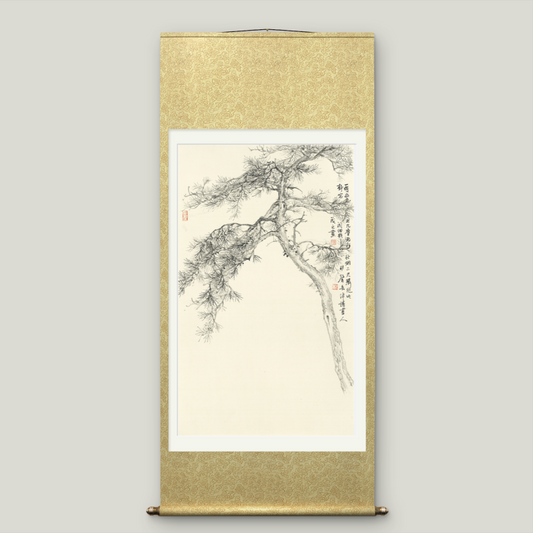 Large-sized Asian-themed pine tree scroll wall hanging to cover electricity meter box