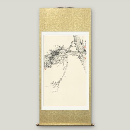 Large-sized Asian-themed pine tree scroll wall hanging to cover electricity meter box