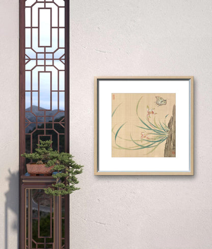 A Butterfly And Flowers - 12.99 x 12.99" - Sigurai