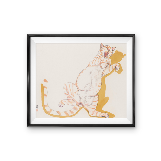modern simple animal decorative painting yawning cat